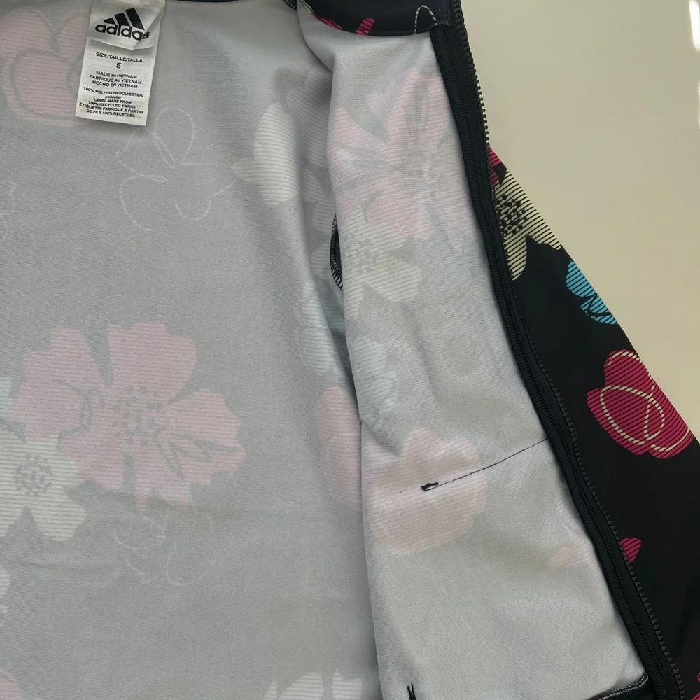 Size 5 Kids Adidas Black Jacket with Multicolor Floral Design - Picture 5 of 8